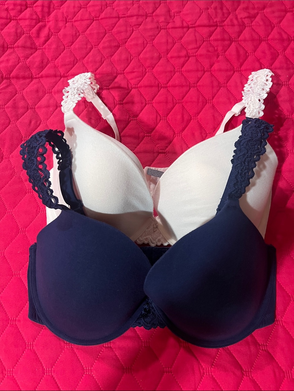 aerie Lace-Trim T-Shirt Bras in Navy and White
